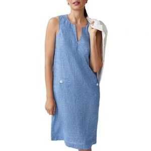 J.McLaughlin Women S Rue Dress Blue Linen Sleeveless Shift Split Neck NEW